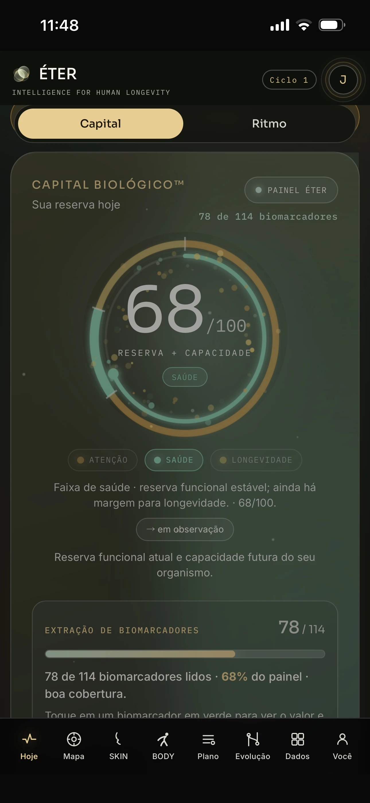 Interface Visão geral do app ÉTER
