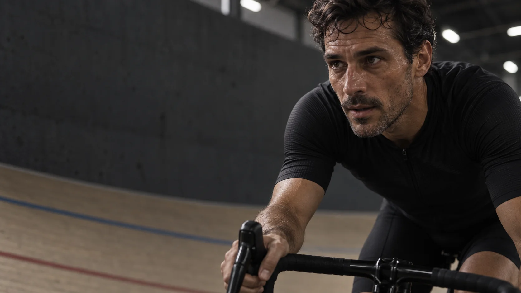 Homem pedalando, com rosto e postura visíveis