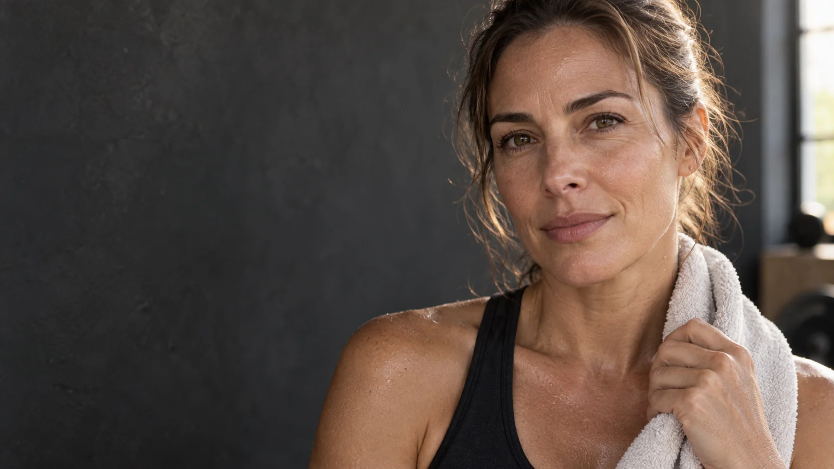 Mulher em um momento de recuperação depois do treino