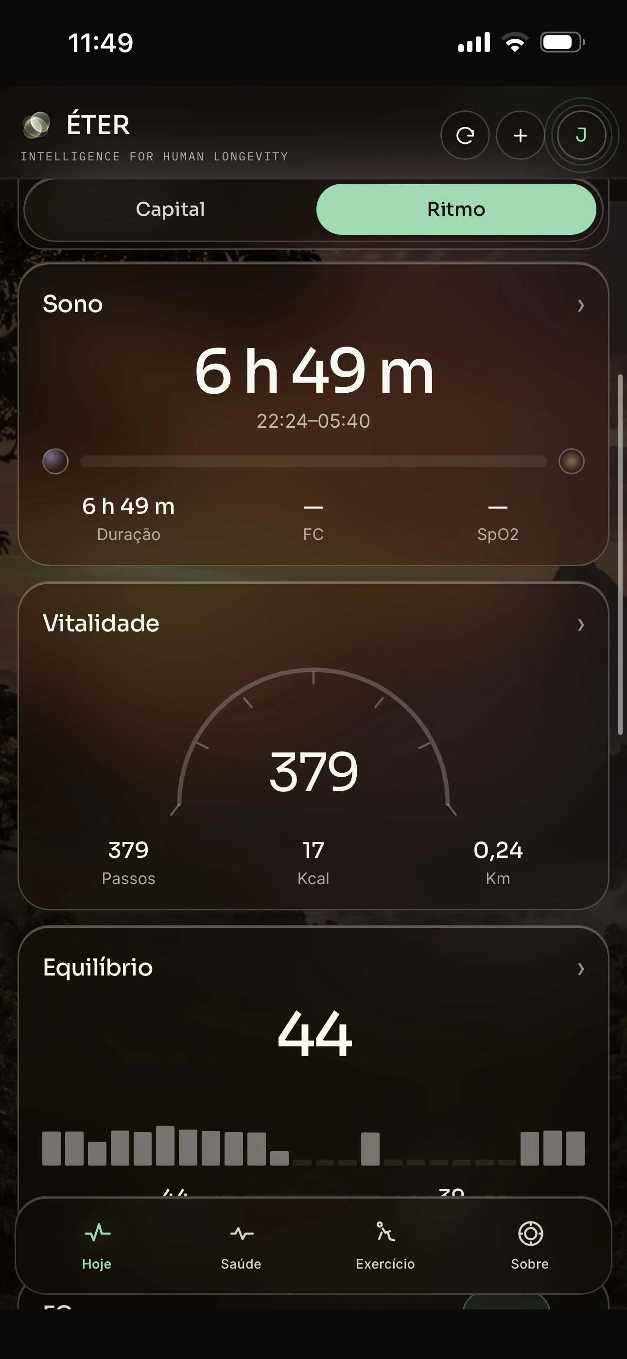 Interface complementar do app ÉTER